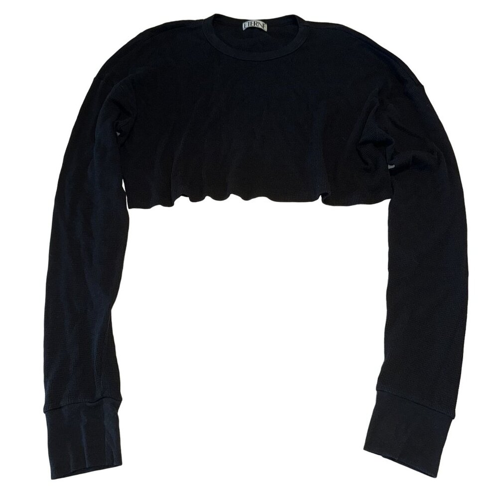 ETERNE Black Cropped Oversized Long Sleeve Thermal Top Women's Large L